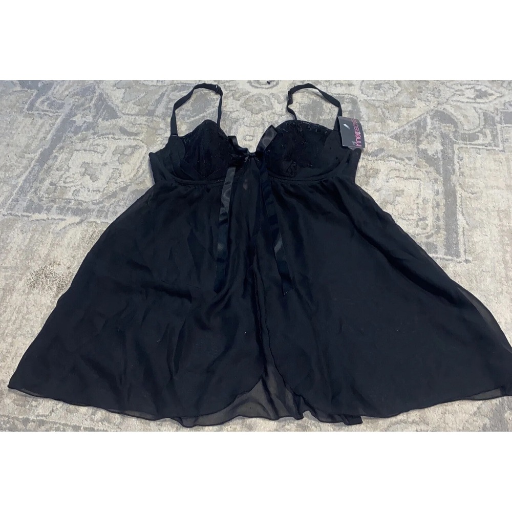 New Inner Secrets Black Babydoll & String‎ Panty Set Plus Size 18/20 UW Padded